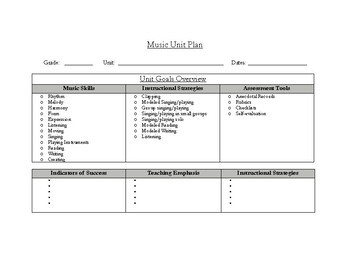 Preview of Music Unit Plan Template