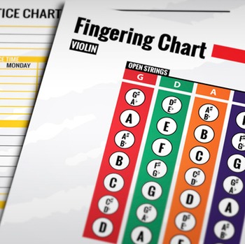 Preview of Music: Violin Fingering Color Chart with Worksheet & Practice Chart