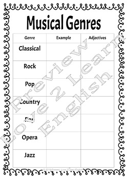 Music Vocabulary Mini-Unit For ESL by Love 2 Learn English | TpT