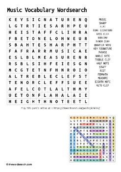 Preview of Music Vocabulary Wordsearch (with answer key)