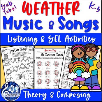 Preview of Music Classroom WEATHER Printable Activities SEL Listening Composing Coloring