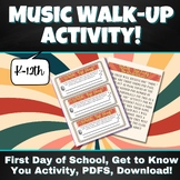 Music "Walk- Up Song" Get-To-Know-You Activity!