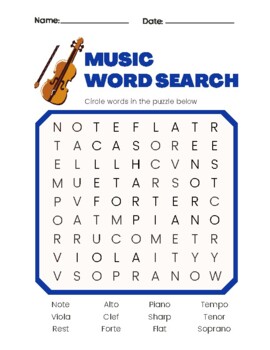 Music Word Search by Tamara Watford | TPT