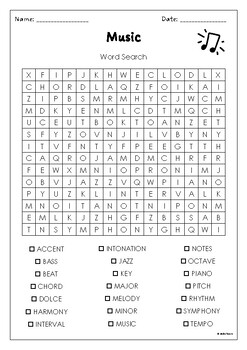 Music Word Search Puzzle Activity ~ Vocabulary by MsZzz Teach | TPT