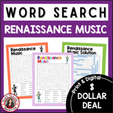 Music Word Search Puzzles - Renaissance Music - DOLLAR DEAL