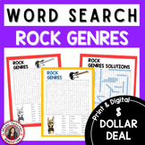 Music Word Search Puzzles - Rock Music Genres - Middle Sch