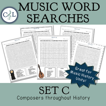 Preview of Music Word Search: Set C (Composers throughout History - 5 Eras of Composers)
