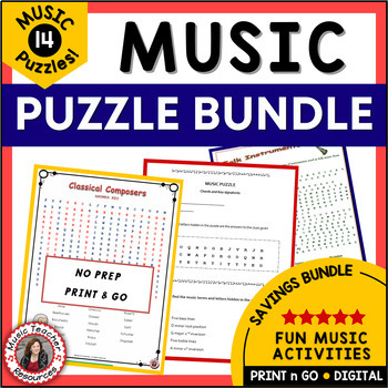 Preview of Music Word Search & Crossword Puzzles - Middle School & General Music Lessons