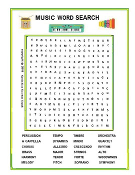 Preview of Music Word Search Puzzle (Elementary)