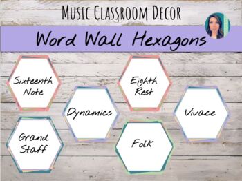 Preview of Music Word Wall | Editable Hexagon Posters for Music Class Bulletin Boards