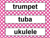 Music Word Wall Kit Pink Polka Dots