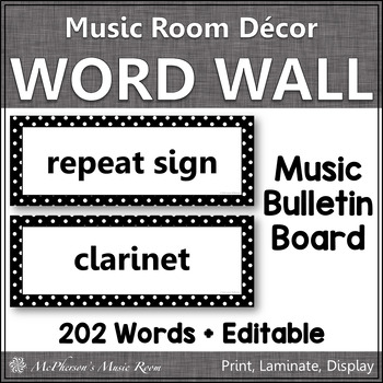 Preview of Music Word Wall Room Decor Music Vocabulary (Black)