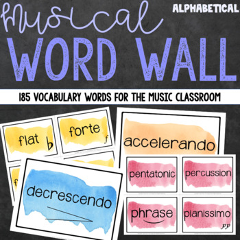 Preview of Music Word Wall - Watercolor Decor (Alphabetical)