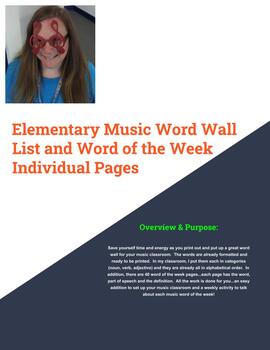 Preview of Music Word Wall Words (72) and 40 Word of the Week Pages