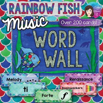 Preview of Music Word Wall with VISUALS - Rainbow Fish