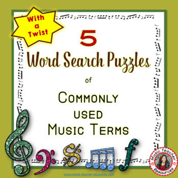 Preview of Music Word Search of Commonly used Terms: FIVE Puzzles