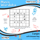 Music Wordoku (Word Sudoku) Printable Activity Worksheet f