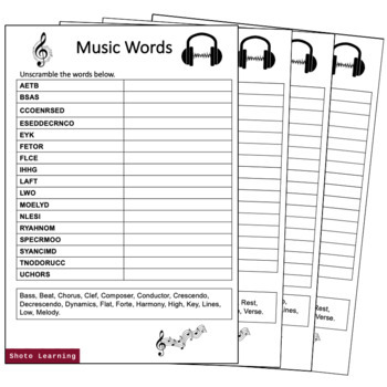 MUSIC WORDS SCIENCE ACTIVITY UNSCRAMBLE WORDS SCRAMBLE VOCABULARY ...