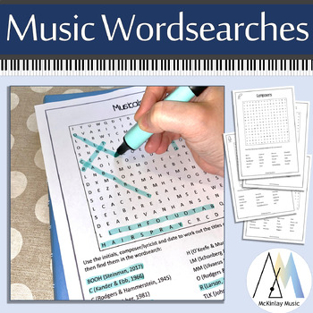 Preview of Music Wordsearches - sub plans for middle school music