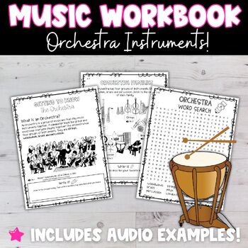 Preview of Elementary Music Workbook Orchestra Instruments Families PDF Assessment
