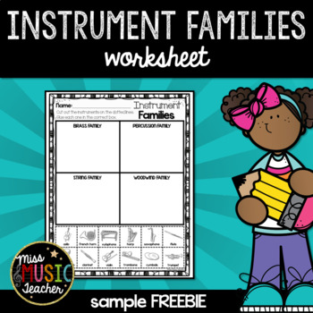Preview of Music Worksheet: Instrument Families FREEBIE