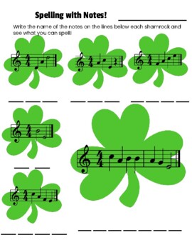 Preview of Music Worksheet: March / St. Patrick's Day Note Reading (Treble Clef)
