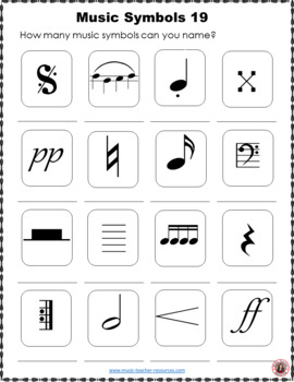 Music Worksheets: 26 Music Symbol Worksheets - Name the Music Symbol