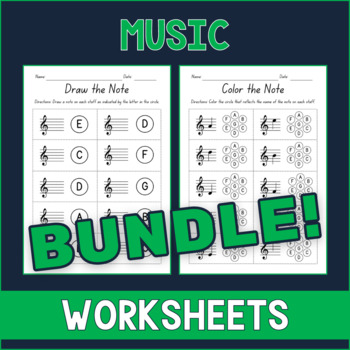 Preview of Music Worksheets BUNDLE - Bass and Treble Clef Notes - Test Prep - Assessment