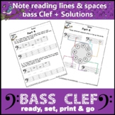 Music Worksheets: Bass Clef Note Reading Music Assessments