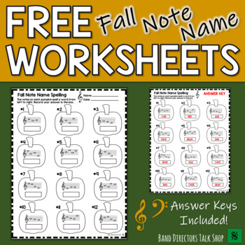 Preview of Music Worksheets FREEBIE:  Fall Note Name Worksheets