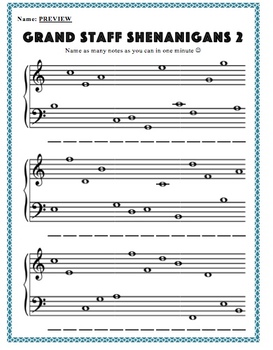Preview of Music Worksheets - Grand Staff Note Naming