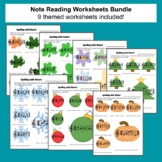 Music Worksheets: Note Reading (Treble Clef)- Year Round T