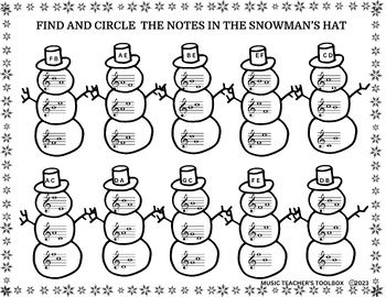 Preview of FREEBIE! Music Worksheets: Note Reading in the Treble Clef (Winter Theme)