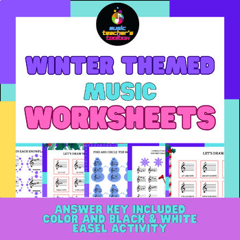 Preview of Music Worksheets: Note Reading in the Treble Clef (Winter Theme) With Answer Key
