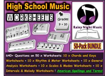Preview of Music Worksheets Pack of 50 Bundle High School