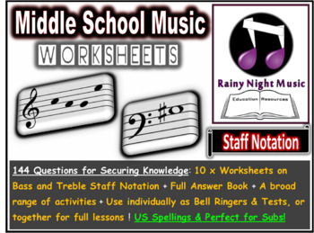 Preview of Music Worksheets DIGITAL and PAPER Staff Notation HOME LEARNING