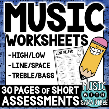 Preview of NO PREP Music Worksheets - Treble/Bass, Line/Space, High/Low