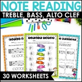 Music Worksheets - Treble Clef, Bass Clef, Alto Clef Note 