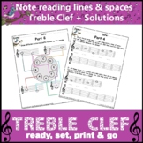 Music Worksheets: Treble Clef Note Reading Music Assessmen