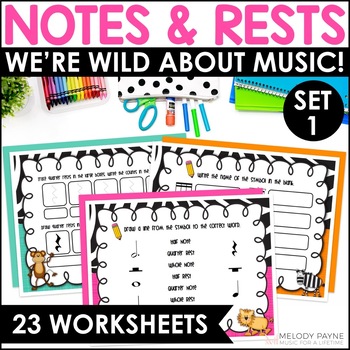 Preview of Wild About Music Worksheets for Music Class & Piano - Set 1 Note & Rest Values