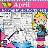 Music Worksheets for APRIL No Prep
