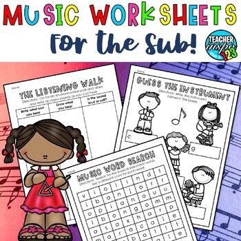 Preview of Elementary Music Sub Plans, Music Centers, Music Worksheets 1st, 2nd, 3rd Grade