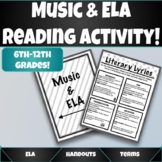 Music and ELA Reading Activity- Literary Terms & Lyrics!