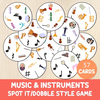 Preview of Music and Musical Instruments Spot It Style Game, Dobble, Matching Activity