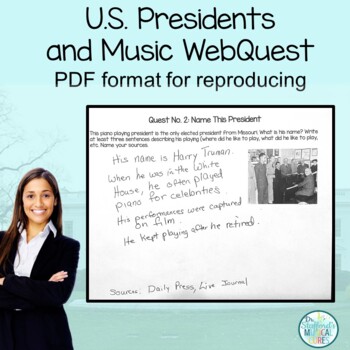 Preview of Music and the U.S. Presidents Reproducible PDF WebQuest