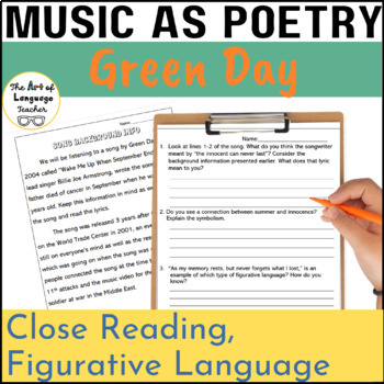 Preview of National Poetry Month Middle School Music as Poetry Song Activity Worksheets 