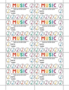 Preview of Music class- punch card reward system - full sheet