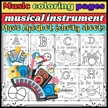 Preview of Music coloring pages / musical instrument / Music Alphabet Coloring sheets