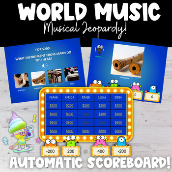 Preview of World Multicultural Music Jeopardy Game Show with Scoreboard, Audio, Video