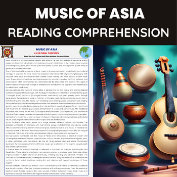 Preview of Music of Asia Reading Comprehension Passage  for World Music | Asian Music